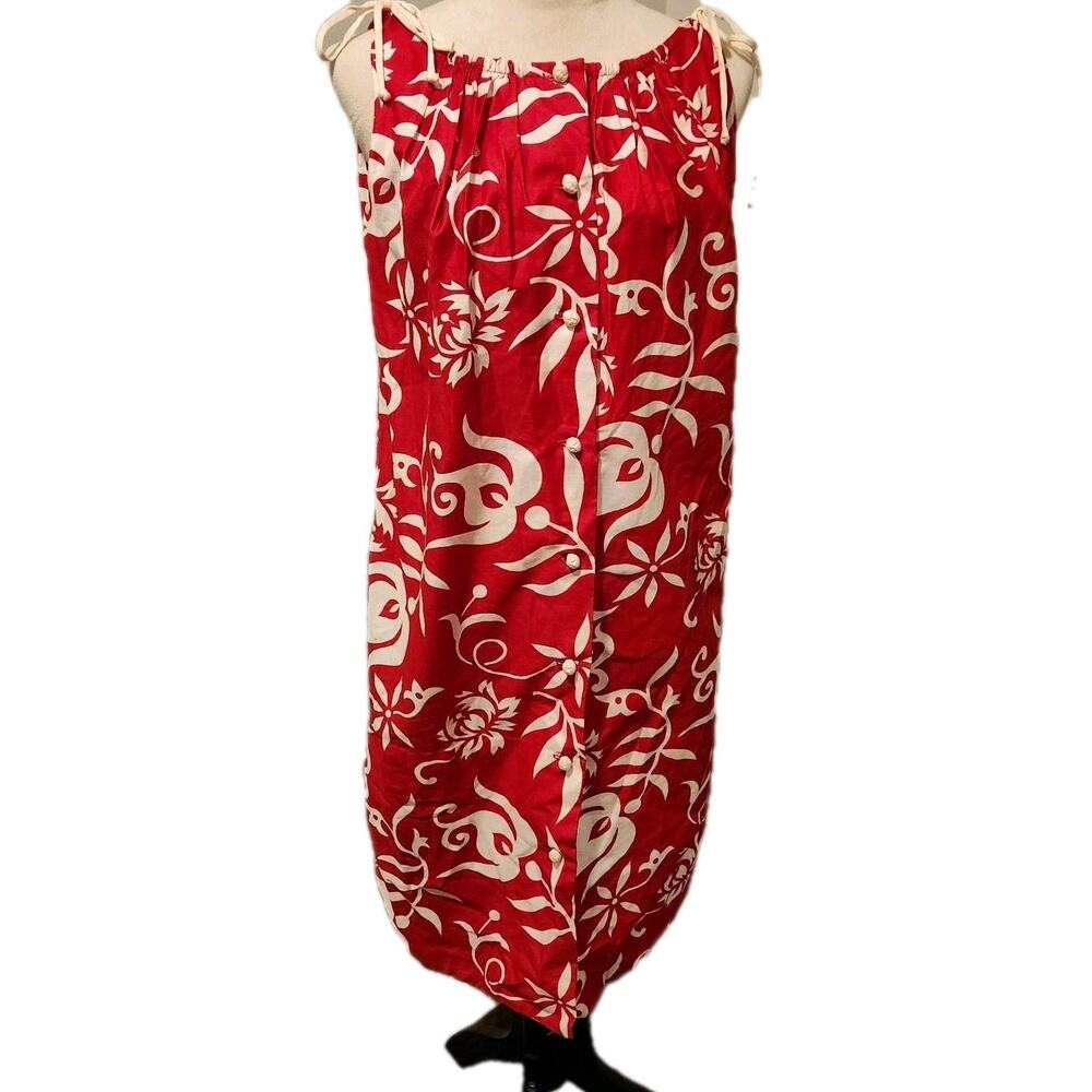 Vintage 70s Hawaiian Resort Dress Red Floral Muumuu Aloha Honolulu ~ Ceire